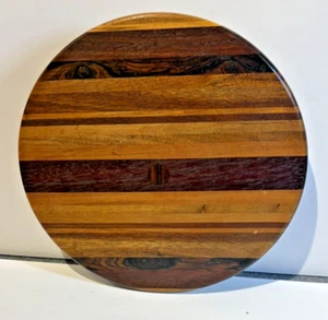 12” Wooden Pedestal Lazy Susan Dark- Jointed Stripes - Picture 1 of 9