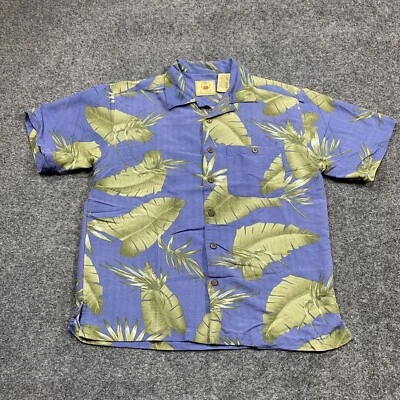 JOE MARLIN Hawaiian Shirt Mens Size Medium Blue Green Palm Leaves Beach Vacation - Image 1 of 4