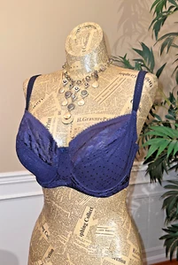 Panache Olivia 7751 Semi-Sheer Balconnet Underwire Bra In Navy Blue, US Sz 30FF - Picture 1 of 21