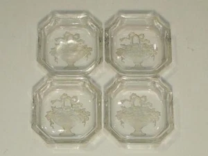 4 Vintage Open Salt Dishes with Basket of Flowers Etched Desgin - Picture 1 of 4
