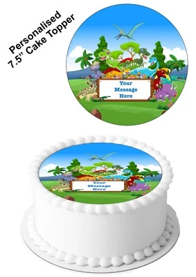 ПЕРСОНАЛИЗИРОВАННОЕ украшение для торта милый динозавр съедобная глазурь для круга 7-8 дюймов - Изображение 1 из 4