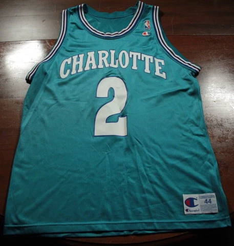Vintage 90s Charlotte Hornets Larry Johnson Champion Jersey NBA Basketball Cover