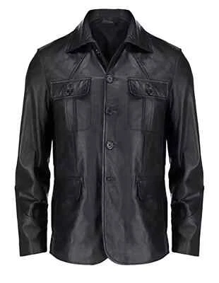 Blazer Formal Hombre Hecho a Mano Nuevo Elegante Genuino Negocios Cuero Negro Piel de Cordero Foto 1 de 4