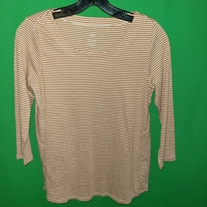 0767) NWOT J JILL x-small brown stripe Pima 3/4 Sleeve Scoop Neck Tee new  XS - Picture 1 of 8