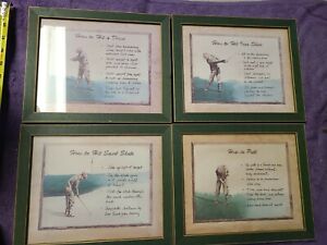 Set of 4 How to Golf Prints Golfing Wood Frame, Drive, Iron Shots, Sand, Putt