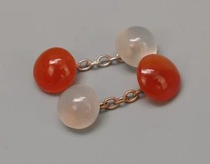 Antique Bi-colour Carnelian Stone Cufflinks on a Long Chain - Picture 1 of 8