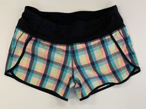 Lululemon Run Times Short Wee Wheezy Check Bleached Coral Cadet Black Size 6 