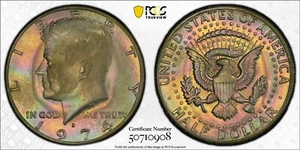 MS66 1974-D 50C Kennedy Half Dollar, PCGS Trueview- Rainbow Envelope Toned - Picture 1 of 14