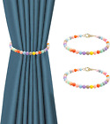Set of 2 Colorful Beaded Curtain Tiebacks with Buckles Bead Chain Drapery Tie Ba
