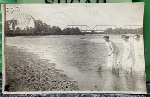 Vintage RPPC Real Photo Postcard Women in River Bridge Norwich Wichita KS 1910 - Picture 1 of 4