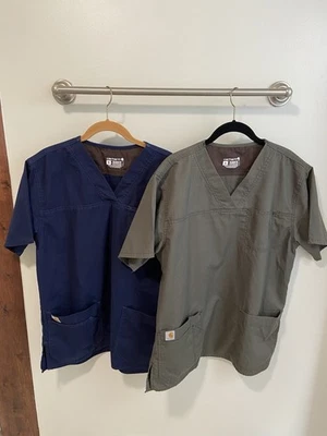 set of 2-Carhartt Ripstop Classic Fit V-Neck Short Sleeve Scrub Top-M-blue/olive - Image 1 of 4