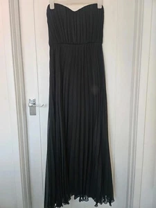 Vintage Jane Norman schwarz trägerlos Plissee Maxikleid 12 - Bild 1 von 5