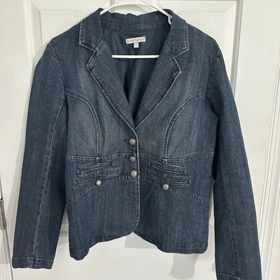 Fashion Bug Denim Blazer Jacket Womens Size 12 Button Front Blue - Image 1 of 4