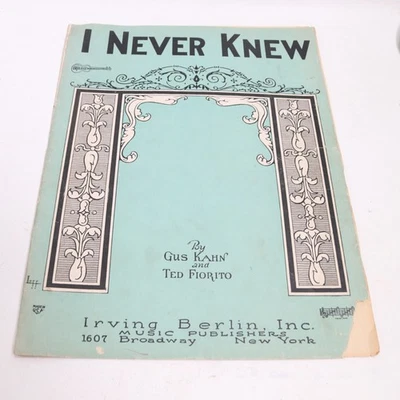 I Never Knew Ukulele Piano Voice Sheet Music Kahn Fiorito 1925 Irving Berlin - Image 1 of 4