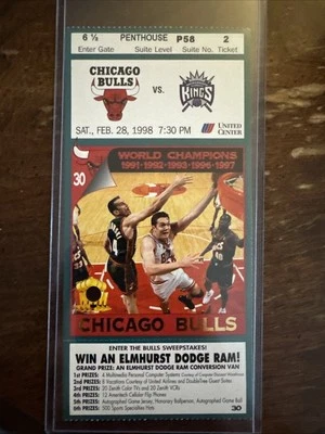2/28/98 Bulls vs Kings TICKET STUB Michael Jordan 28,Pippen 29 pts PENTHOUSE - Image 1 of 2