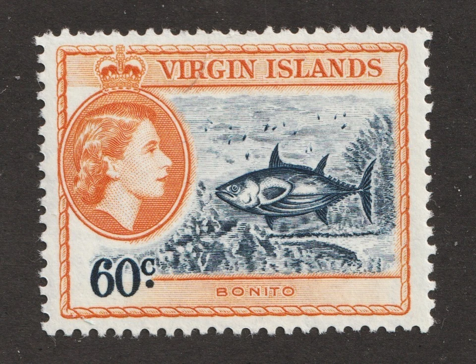 Islas Vírgenes 1956 Sc# 124 - 60¢ - QEII, atún bonito. MH Cv$10,00 Foto 1 de 1