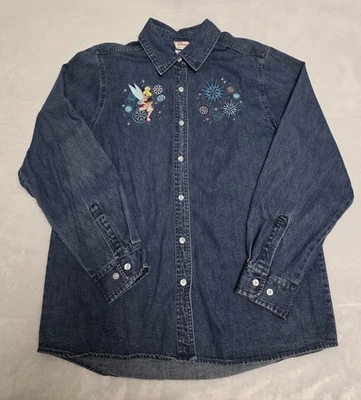 Camisa vaquera bordada vintage de Disney Tinkerbell con botones talla L Foto 1 de 4
