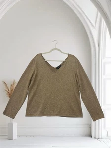 New York & Company Damen Gold Metallic V-Ausschnitt Strick Top Gr. XL Herbst Chic - Bild 1 von 15