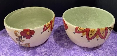 Pier 1 Importado Carynthum Floral Artesanal Sopa Tigelas de Cereais Tigela 6" Conjunto de 2 - Imagem 1 de 4