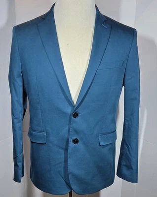 Express Blazer Sport Coat Mens 38S Extra Slim Teal Cotton Stretch Wedding Jacket - Image 1 of 4