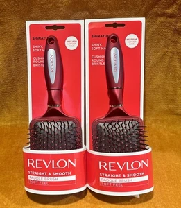 Revlon Straight & Smooth Soft Feel Paddle Hair Brush Set  Black(2) - Picture 1 of 3