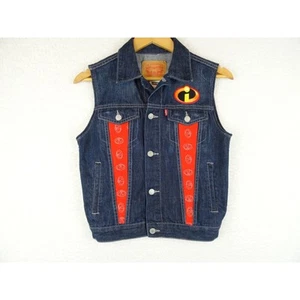 Disney Incredibles Levis Kids Vest Size Medium 10-12 Blue Denim Button Up Custom - Picture 1 of 13