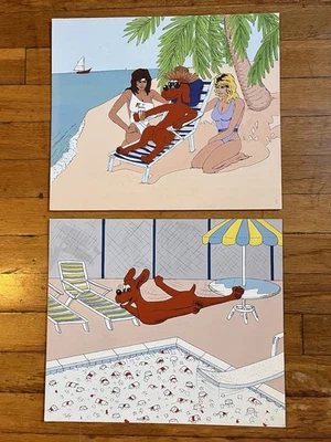 VINTAGE 1980s Original Art Drawing Cartoon Dog Party Animal Girls Beer Lot - Image 1 of 4