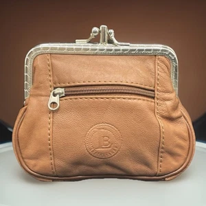 Vintage kleine braune Echtleder Boss Geldbörse Doppelrahmen Kleingeldbörse - Bild 1 von 7