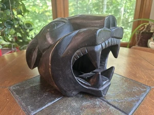 Vintage Large Hand Carved Wooden Jaguar Head Oaxacan Mayan Panther - Picture 1 of 11