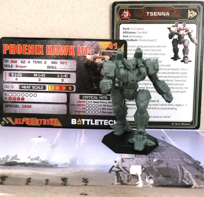 Battletech Phoenix Hawk IIC, Mech/ Pilot Cards - Catalyst Clan Direct Fire Star - Image 1 of 2