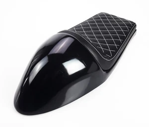 Cafe-Racer SITZBANK Höckersitzbank, schwarz, weiße Karo-Nähte Seat/Selle - Bild 1 von 6