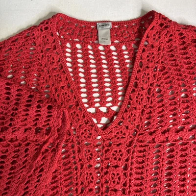 Chico’s Genuino Crochet Pullover Túnica Chaleco Cuello en V Dolman Sin Mangas Rojo Algodón Foto 1 de 4