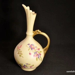 Rudolstadt Works Ewer Pitcher Hand Painted Floral w/Gold Dragon Handle 1904-1924 - Picture 1 of 12