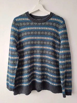 Seasalt Lemon Porch Knitted Jumper Approx Size 14/16 Blue Wool Blend Fair Isle - Image 1 of 4