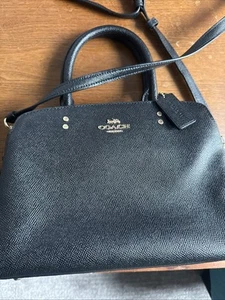 COACH MINI LILLIE CARRYALL BAG LEATHER Pre-owned Black - Picture 1 of 14