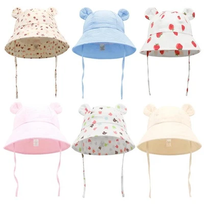 Muslin Baby Sun Hat Cartoon Print Kids Cap for Girls Boys 100% Cotton Toddler Su - Image 1 of 4