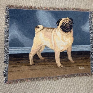 Pug Dog By Picken Family Pet Throw Blanket Afghan 45x60 Tapestry - Picture 1 of 7