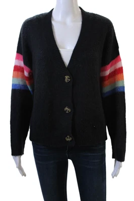 Cárdigan Sundry Mujer Negro Rayas Cuello en V Merino Cachemira Botón Talla 0 Foto 1 de 4