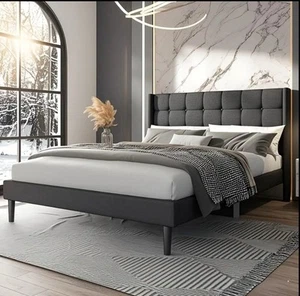 Allewie Queen Size Button Tufted Platform Bed Frame/fabric Upholstered Bed Frame - Picture 1 of 4