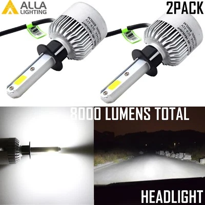 Alla Lighting H1 8000lm COB-LED High/Low Beam Headlight Bulbs Lamps Xenon White - Image 1 of 4