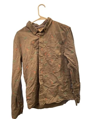 Vintage Gray Blue VANS Long Sleeve Button Up Shirt Boys M Pink Flamingo Skate - Image 1 of 4