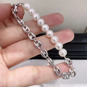 classic 8-9mm south sea white pearl bracelet 7.5-8"(xy) - Picture 1 of 4