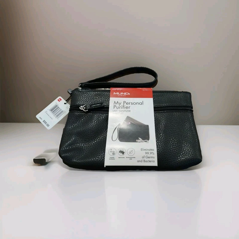 Mundi My Personal Purifier Clutch Black Wristlet UVC Light Sterilizer PVC Wallet