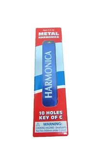 Toysmith Metal HARMONICA 10 Hole Musical Instrument 4 inch NEW Blue - Picture 1 of 5