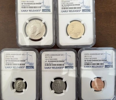 2017 S 225th Anniversary 5-Coin Set SP70 Enhanced Finish Early Releases - Image 1 of 4