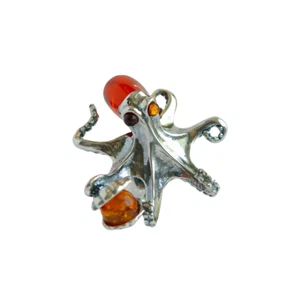 Women's Baltic Amber Sterling Silver Octopus Statement Ring| Adjustable Size - Picture 1 of 7