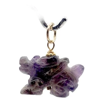 Amethyst Winged Dragon Pendant Necklace|SemiPrecious Stone Jewelry|14kgf Pendant - Image 1 of 4