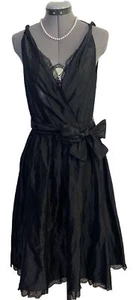 "Lida Baday negro tafetán cruzado busto ajuste y estilo talla 10 cintura 30""" - Imagen 1 de 16