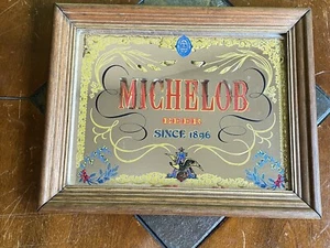 Vintage Michelob Bier seit 1896 gerahmtes Spiegelschild Männerhöhle Bar Deko - Bild 1 von 11