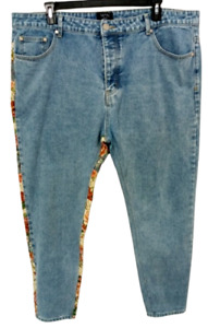 Man by boohoo man blue denim floral trim pockets straight leg men's jeans 42R